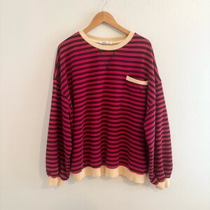TARSE Red & Navy Striped Crewneck Sweatshirt Size 2XL